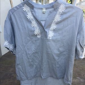 NWT Lace trim Blue Top
